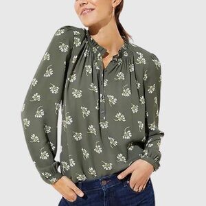 LOFT Olive Floral Print Blouse
